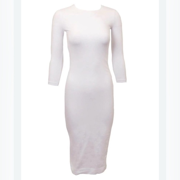 Kikiriki | New Shell midi dress White 3/4 sleeves Womens size L Bodycon Elbise - Picture 1 of 7